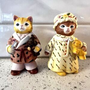 Vintage Schmid Kitty Cucumber '87 Ginger &J P Buster Bedtime Ready Cat Figurines